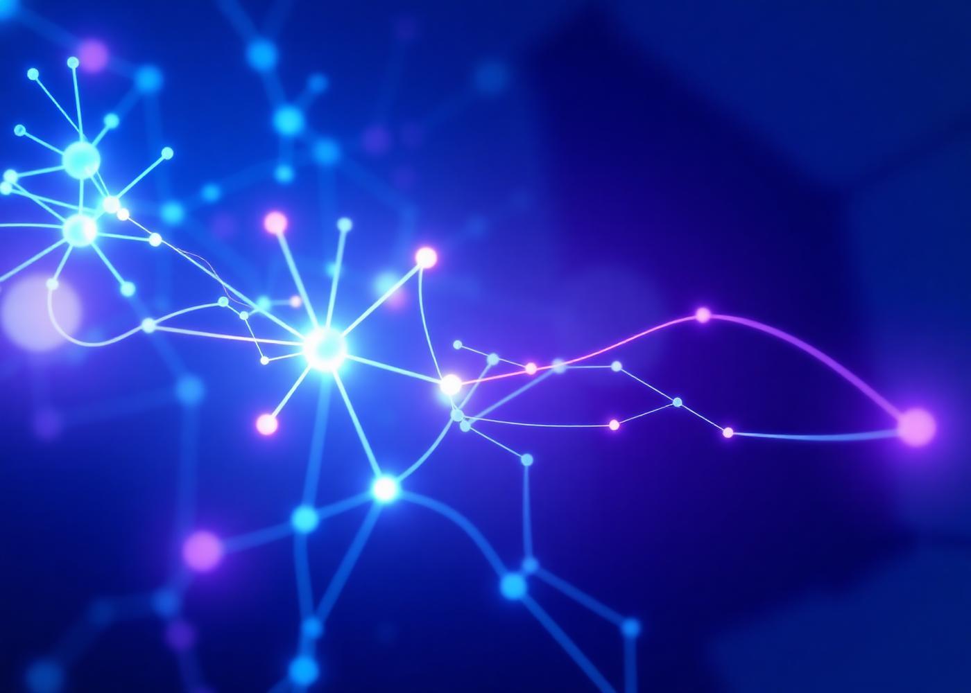 Red neuronal abstracta con nodos azules y violetas brillantes